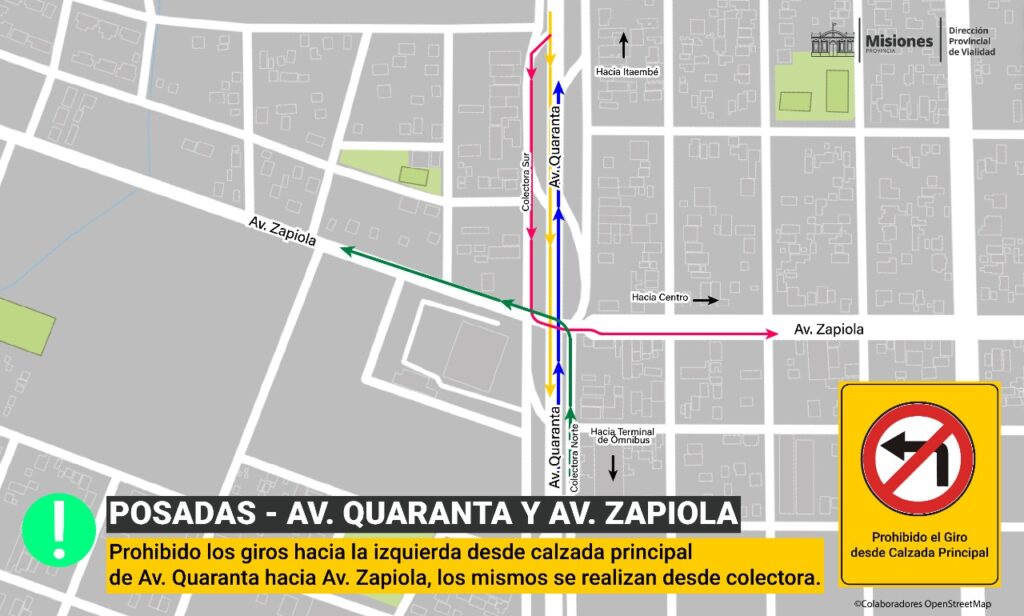 Travesía Urbana: Se deberá girar desde colectora en Avenida Quaranta y Zapiola
